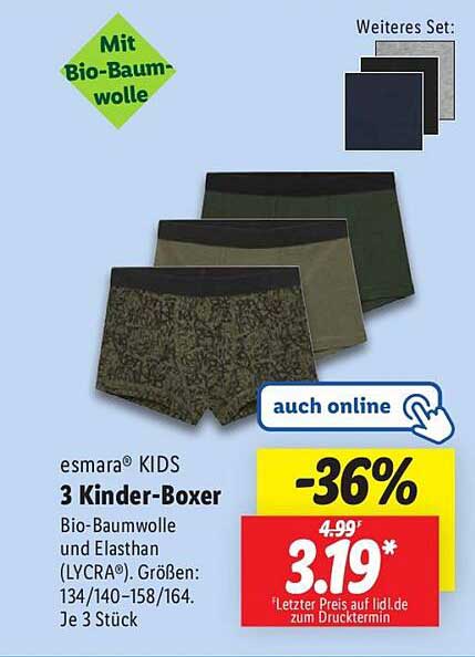 esmarakids 3 Kinder-Boxer aus Bio-Baumwolle und Elasthan