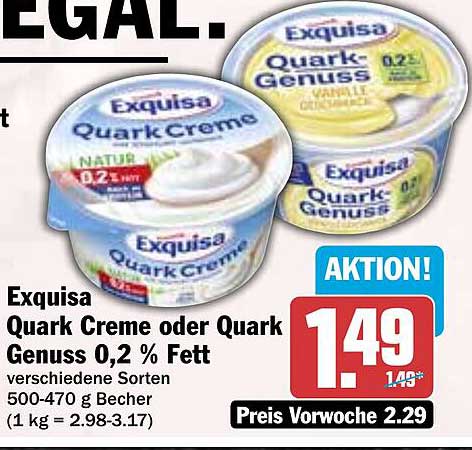 Exquisa Quark Creme oder Quark Genuss 0,2 % Fett