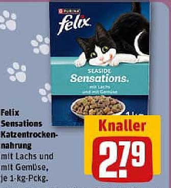 Felix Sensations Katzenfutter mit Lachs und Gemüse, 1-kg-Packung
