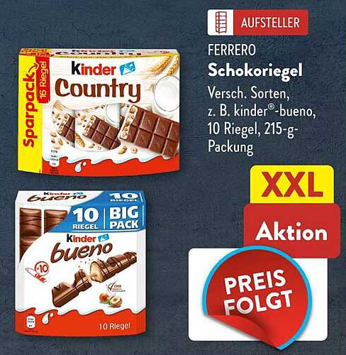 FERRERO Schokoriegel - Kinder Country und Kinder Bueno, 10 Riegel, 215-g-Packung