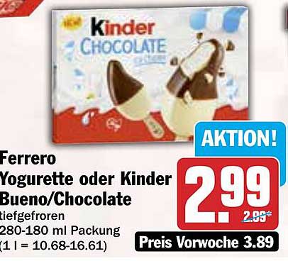 Ferrero Yogurette oder Kinder Bueno/Chocolate (280-180 ml Packung)
