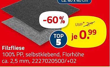 Filzfliese - 60% reduziert auf nur 0,99 €