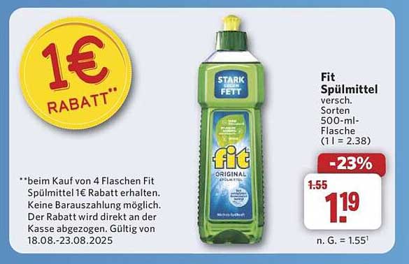 Fit Spülmittel, verschiedene Sorten 500-ml-Flasche