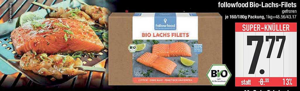 followfood Bio-Lachs-Filets gefroren je 160/80g Packung, 1kg=48,56/43,17