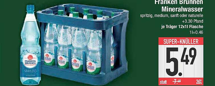 Franken Brunnen Mineralwasser spritzig, medium, sanft oder natürliche 12x1l Flasche