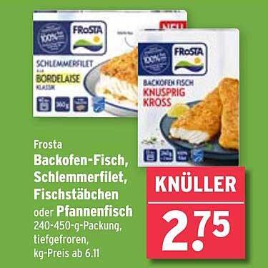 Frosta Backofen-Fisch, Schlemmerfilet, Fischstäbchen oder Pfannenfisch 240-450-g-Packung, tiefgefroren