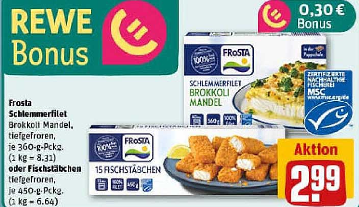 Frosta Schlemmerfilet Brokkoli Mandel oder Fischstäbchen – jeweils tiefgefroren