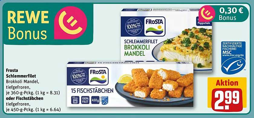 Frosta Schlemmerfilet Brokkoli Mandel und Fischstäbchen