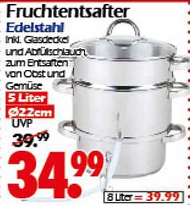 Fruchtentsafter Edelstahl inkl. Glastopf und Abfüllschlauch, 5 Liter