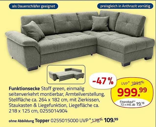 Funktionsecke Stoff green - 47% Rabatt
