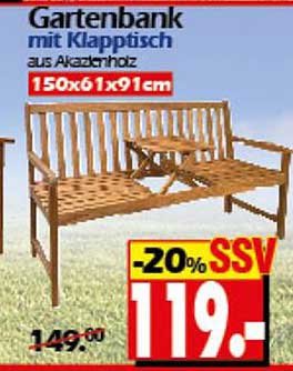 Gartenbank mit Klapptisch aus Akazienholz