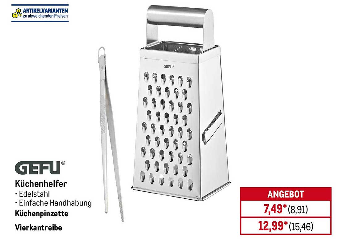 GEFU Küchenhelfer – Edelstahlreibe mit Küchenpinzette