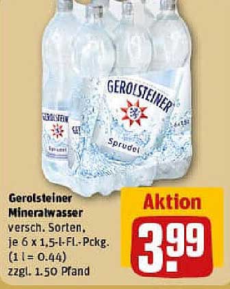 Gerolsteiner Mineralwasser, verschieden Sorten, je 6 x 1,5-L-Fl.-Pckg.
