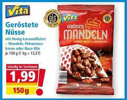 Geröstete Nüsse mit Honig karamellisiert – Mandeln, Pekannüsse oder Nuss-Mix je 150 g