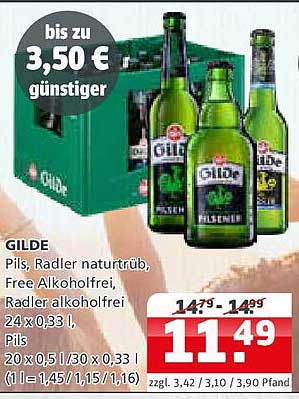 GILDE Pils, Radler naturtrüb, Free alkoholfrei, Radler alkoholfrei, 24 x 0,33 l für nur 11,49 €