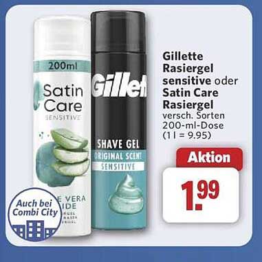 Gillette Rasiergel sensitive oder Satin Care Rasiergel 200 ml für nur 1,99 €