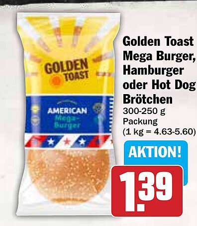 Golden Toast Mega Burger, Hamburger oder Hot Dog Brötchen 300-250 g