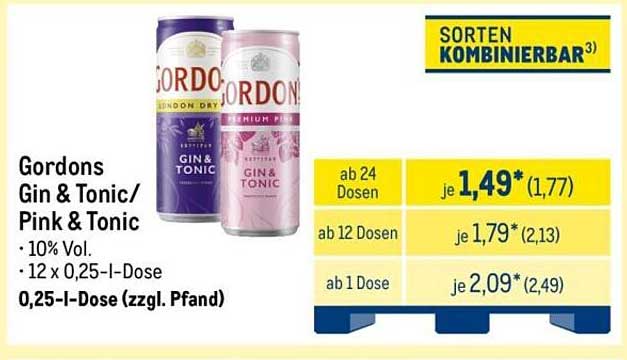 Gordons Gin & Tonic / Pink Tonic 0,25 l-Dose