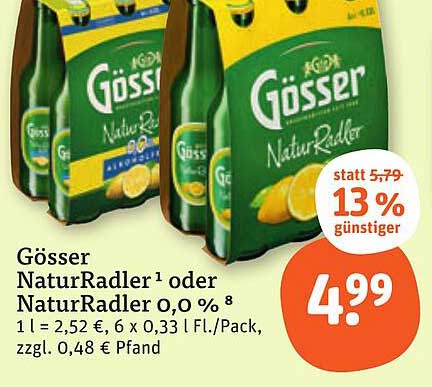 Gösser NaturRadler oder NaturRadler 0,0 %