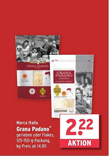 Grana Padano gerieben oder Flakes, 125-150 g-Packung