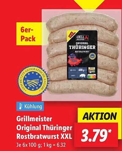 Grillmeister Original Thüringer Rostbratwurst XXL - 6er-Pack