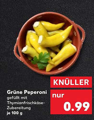 Grüne Peperoni gefüllt mit Thymianfrischkäse-Zubereitung je 100 g