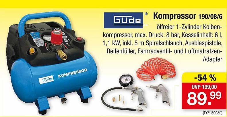 Güde Ölfreier 1-Zylinder Kolbenkompressor 190/08/6