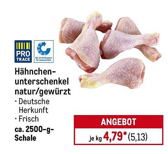 Hähnchenunterschenkel natur/gewürzt ca. 2500-g-Schale