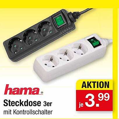 hama Steckdose 3er mit Kontrollschalter