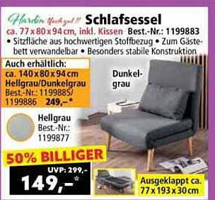 Harden Schlafsessel Dunkelgrau - 50% Rabatt auf die UVP