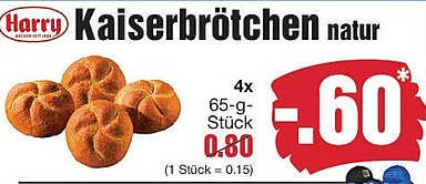 Harry Kaiserbrötchen natur 4x 65g für nur 0,80€