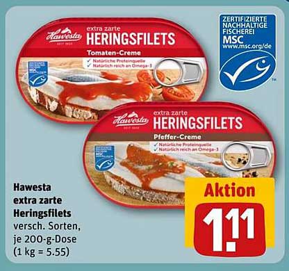 Hawesta extra zarte Heringsfilets in Tomaten-Creme und Pfeffer-Creme