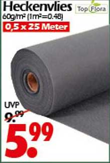 Heckenvlies 60g/m² (1m²=0.48) 0,5 x 25 Meter