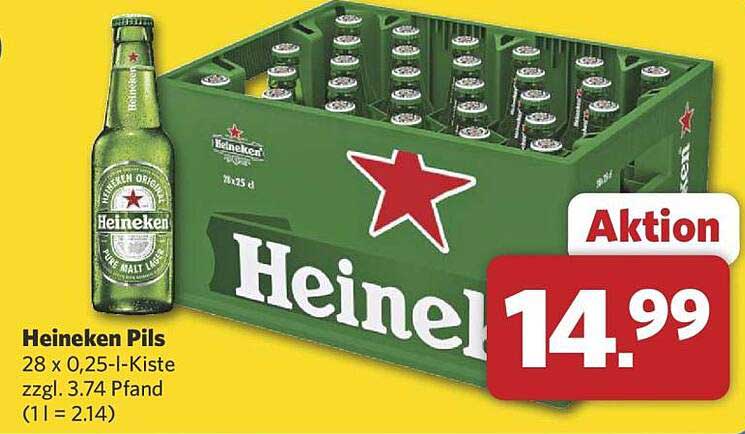Heineken Pils – 28 x 0,25-l-Kiste für nur 14,99 €