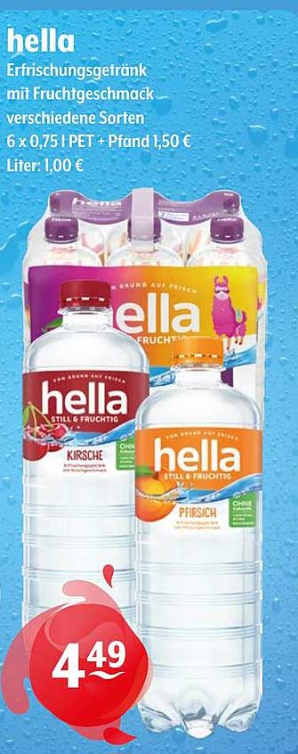 hella Erfrischungsgetränk mit Fruchtgeschmack - 6 x 0,75 l PET