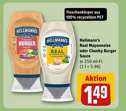 Hellmann's Real Mayonnaise oder Chunky Burger Sauce je 250-ml-Fl.