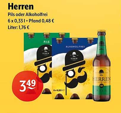 Herren Pils oder alkoholfrei – 6 x 0,33 l + Pfand 0,48 €
