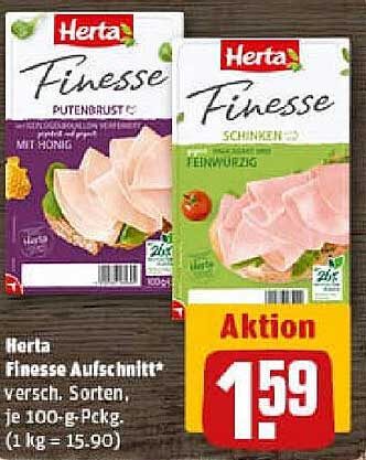 Herta Finesse Aufschnitt: Putenbrust und Schinken – Verschiedene Sorten