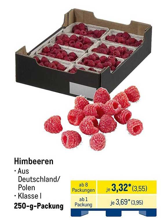 Himbeeren 250-g-Packung aus Deutschland/Polen - Klasse I