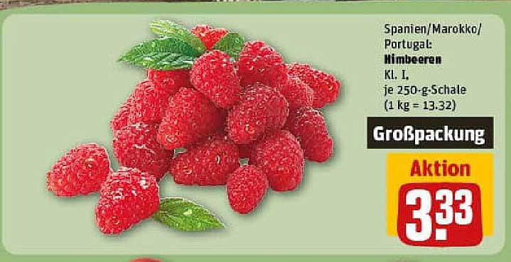 Himbeeren aus Spanien, Marokko oder Portugal - 250 g Schale