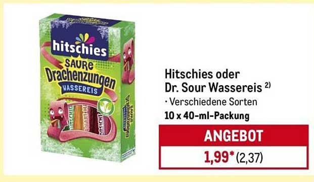 Hitschies oder Dr. Sour WasserEis - Saure Drachenzungen 10 x 40-ml-Packung