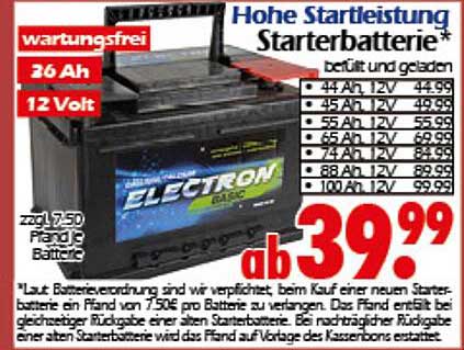 Hohe Startleistung Starterbatterie 26 Ah, 12 Volt