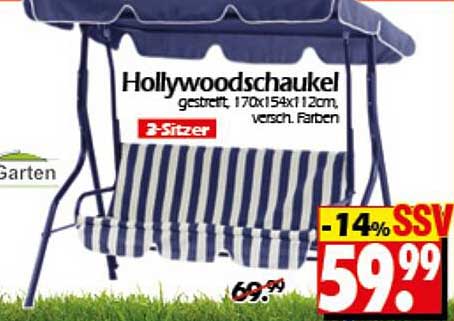 Hollywoodschaukel - 3-Sitzer, gestreift, verschiedene Farben