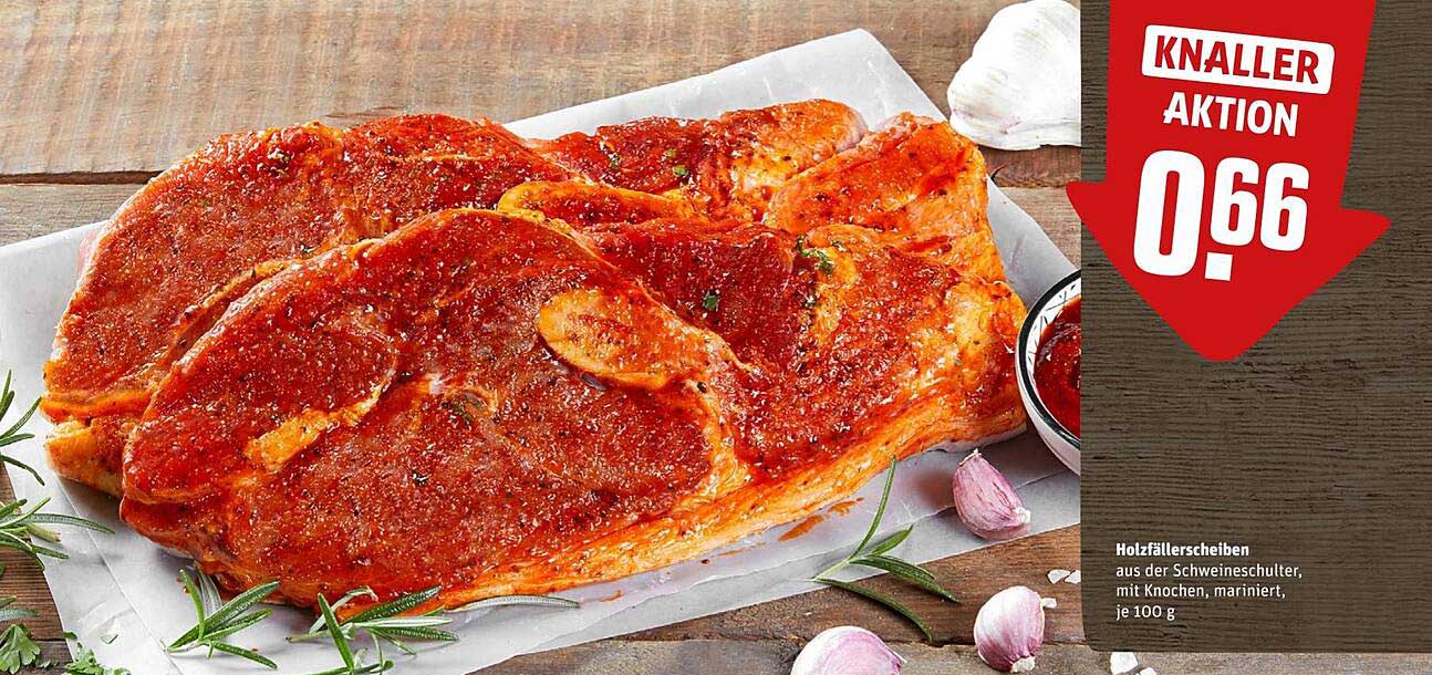 Holzfällerscheiben aus der Schweineschulter, mit Knochen, mariniert, je 100 g