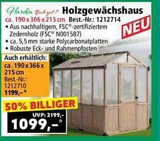 Holzgewächshaus ca. 190 x 306 x 215 cm - 50% billiger!