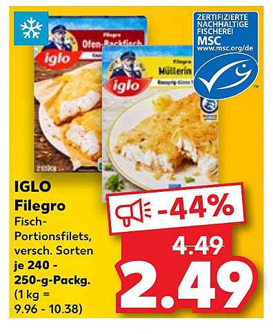 IGLO Filegro Fisch- Portionsfilets, versch. Sorten 240 - 250 g Pack.