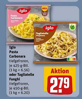 Iglo Pasta Carbonara oder Tagilatelle Funghi, tiefgefroren