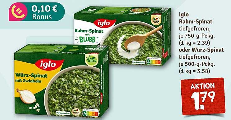 Iglo Rahm-Spinat oder Würz-Spinat tiefgefroren