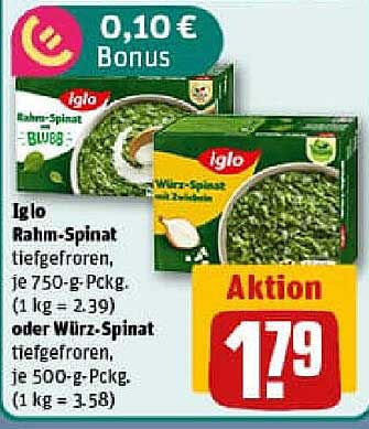 Iglo Rahm-Spinat und Würz-Spinat tiefgefroren