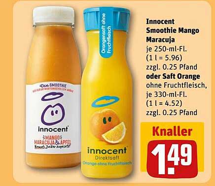 Innocent Smoothie Mango Maracuja 250 ml oder Saft Orange 330 ml